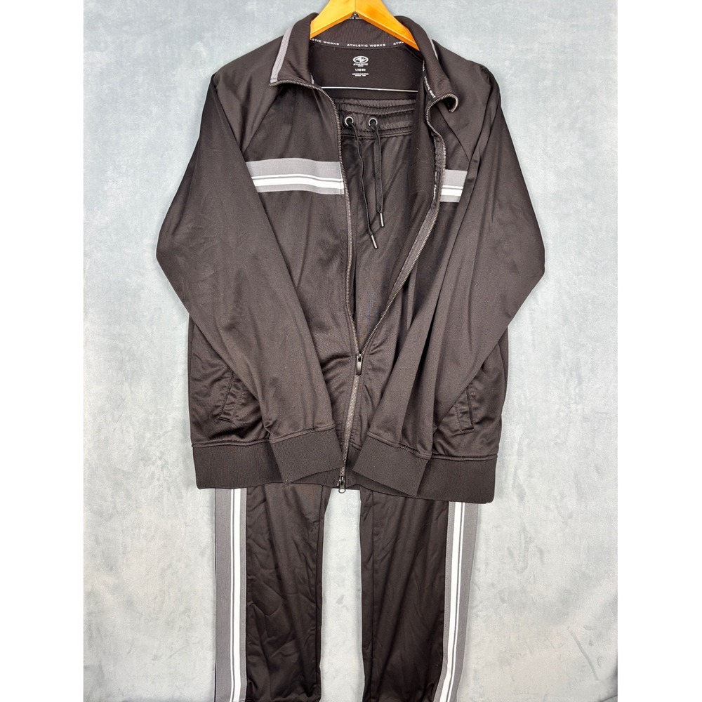 Athletic Works Mens Tracksuit Set Black Grey Full Zip Jacket Joggers L 42-44